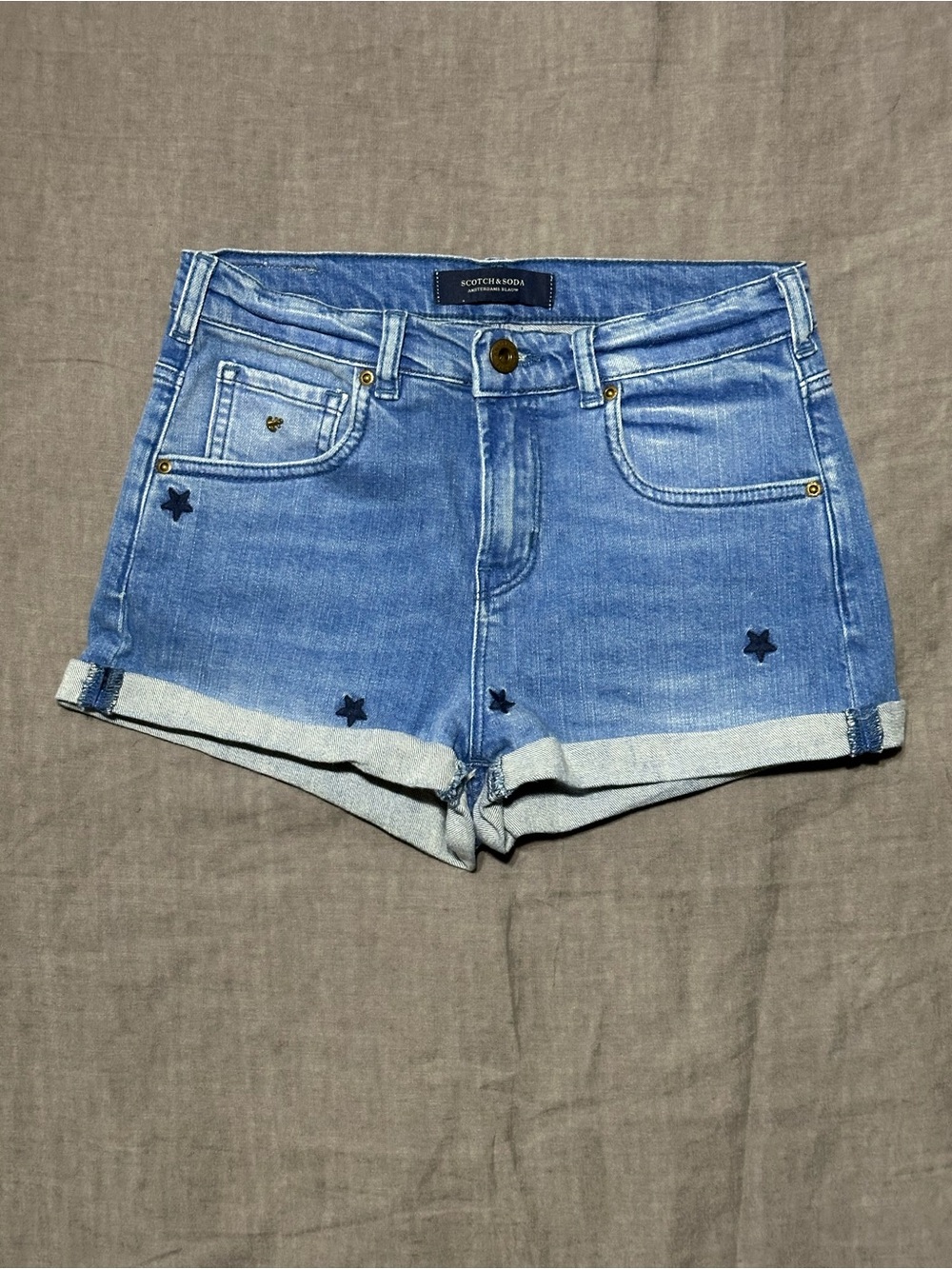 Scotch & Soda Light Blue Star Embroidered Denim Shorts